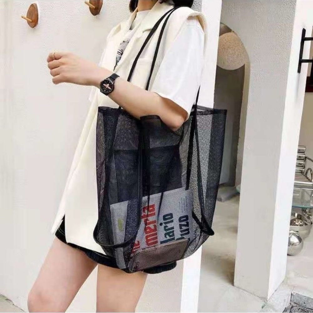 Elegant Black Mesh Tote Bag